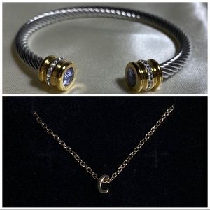 Twisted Cable Bangle Bracelet HXShare & Tiny Initial Bracelet Tewiky BUNDLE OF 2